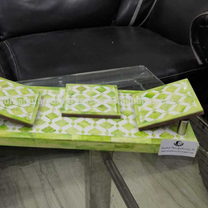 Bandeja plana ecológica con incrustaciones de hueso, juego de bandeja para quemador de incienso con incrustaciones de madreperla, posavasos incluido para incienso árabe Mubhkar - Product Image 1