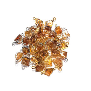 En Pierre Précieuse Citrine Or/Plaqué Argent Pierres Précieuses Brutes Naissance Double Caution Connecteur de Charme M-37 - Product Image 4