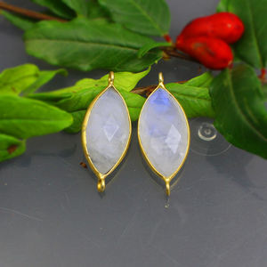 Moonstone Gemstone Marquise Shape Bezel 10x20mm Size Connector <b>Gold</b> Plated Brass Titanium <b>Number</b> Charms Pendants - Product Image 2