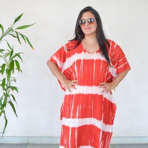 Atractivo Tie Dye Rayon Kaftan Dress para mujer Estilo bohemio Beach Cover-Up Summer Resort Wear Transpirable Ecológico Lavable - Product Image 1