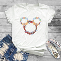 Ropa de mujer t camisa flores Mickey gráfico t camisa ropa de calle Tops para mujer