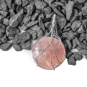 กุหลาบควอตซ์วงกลมลวดวิปริตรักษาจี้ - Product Image 1