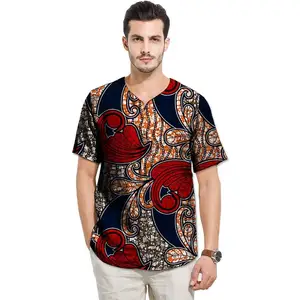 Baju Pria Afrika Fashion Atasan Motif Afrika Baju Pria Kaus Oblong Desain Gaya Afrika Dashiki Lilin Katun Kostum Meriah Ankara