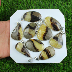 ที่มีคุณภาพที่น่าตื่นตาตื่นใจธรรมชาติสีเหลือง Septarian พลอยฝาจี้เงินชุบขายส่งจำนวนมาก Septarian จี้สร้อยคอเครื่องประดับ - Product Image 1