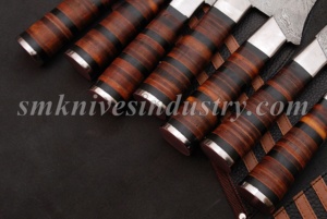 Juego de cuchillos de cocina de 7 piezas con mango redondo de acero de Damasco hecho a mano con estuche de cuero, incluye cuchillos de Chef (SMK1059) - Product Image 3