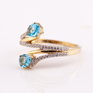 การออกแบบใหม่บุษราคัมสีฟ้าธรรมชาติและเพชรเงิน925แหวน14K ชุบทองจากประเทศไทยผู้ผลิต - Product Image 5