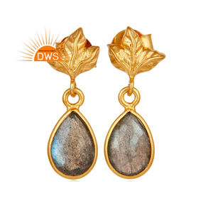 925 Sterling <b>Silver</b> Natural Labradorite Gemstone Leaf Design <b>Dangle</b> <b>Earring</b> for Women Jewelry Manufacturer - Product Image 1