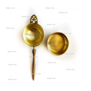 Brass Tea Strainer Infuser - Premium Loose Leaf Tea Filter With Wooden Handle