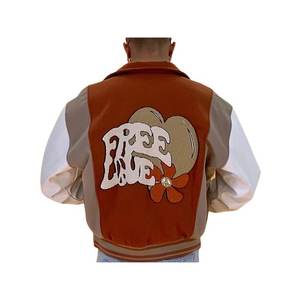 Varsity แจ็คเก็ตเบสบอลแขนยาวสำหรับผู้หญิง,เสื้อแจ็คเก็ตลำลองพิมพ์ลายแบบสั่งทำ - Product Image 6