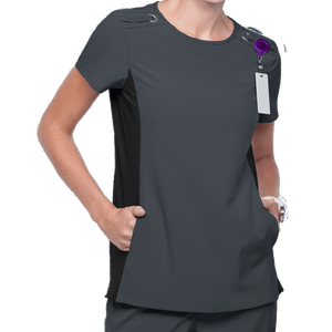 เสื้อสครับพยาบาล OEM น้ำหนักเบา เป็นมิตรกับสิ่งแวดล้อม ป้องกันไฟฟ้าสถิตย์ ชุดสครับทางการแพทย์ ยืดหยุ่นได้ สีตัดกัน แขนสั้นแบบแผง - Product Image 3