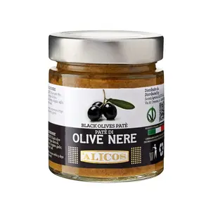 Made In Italy High Quality Ready To Eat Preserved Food Jar 190 G Salty Black Olives Pate For Condiment