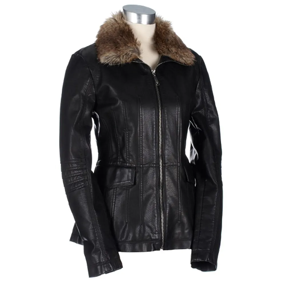 Jaqueta personalizada de couro de pele de cordeiro, casaco feminino com gola de pele de cordeiro, jaqueta casual de couro real/estilo alto de pele de carneiro