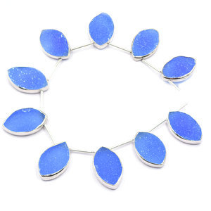 Bleu Druzy 21 à 23 MM Marquise forme lunette en argent plaqué argent côté supérieur percé 12 perles brin - Product Image 1