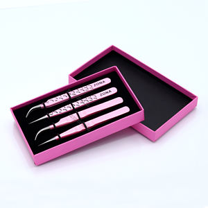 Pinzas de extensiones de pestañas híbridas con etiqueta personalizada profesional Aplicador de aislamiento de acero inoxidable Pinzas de pestañas de volumen de Punta puntiaguda - Product Image 1