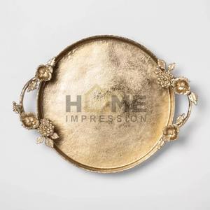 Floral Gold Metal Round <b>Mirror</b> Decorative Luxury <b>Tray</b> - Product Image 6