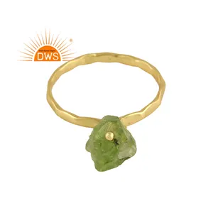 Raw Peridot Gemstone Ring Handmade Designer 18k Gold Plated 925 Silver Ring Fashion Jewelry Manufacturer