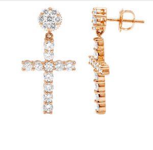 Pendiente de diamante Natural para mujer, pendiente de gota de cruz de Color I / GH - Product Image 1