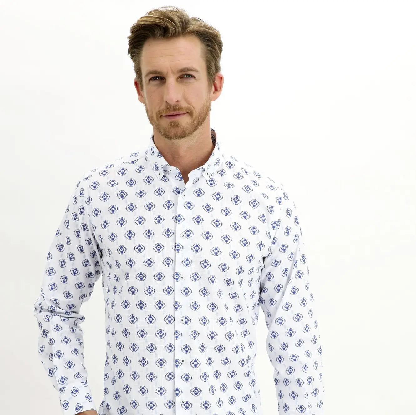 Kigili Turkish Fashion High Quality 100% Cotton Casual Dress Patterned Long Sleeve Shirt For Men Oem Navy Blue Men's Shirt