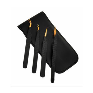 Pinzas profesionales de agarre de diamante de acero inoxidable de alta calidad, pinzas de extensión de pestañas con logotipo personalizado negro y dorado - Product Image 1