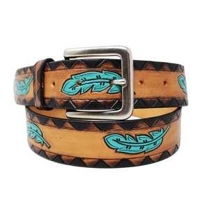 Cow Boy Western 100% American Cow Leather Western <b>Belt</b> With Leaf Embossed <b>Work</b> Manufacturer For Men & Women - Product Image 1