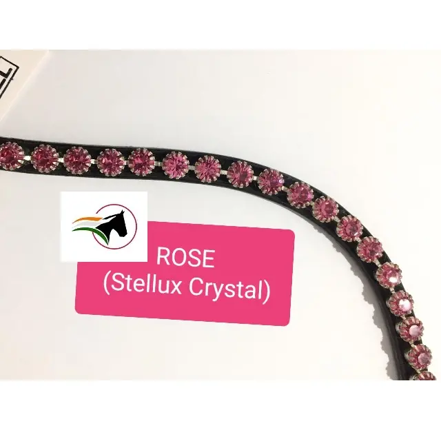 LUXURY EQUESTRIAN HORSE BROW BAND 8 mm HIGH QUALITY ROSE CRYSTAL LUXURY TRENDY WITH BACK OPEN STICKY TAPE AT LOOP.