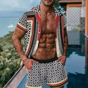 T-shirt hawaïen à manches courtes pour hommes, ensemble 2 pièces, haut à boutons par Sublimation, nouveau, 2020 - Product Image 3
