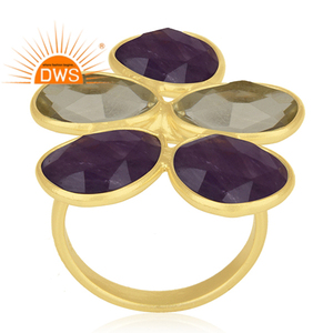 Lemon Topaz and Amethyst Gemstone <b>925</b> <b>Silver</b> Gold Plated Cocktail <b>Ring</b> Wholesaler For Women Gift For Her Dainty Collection - Product Image 2