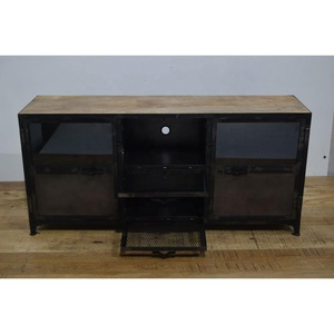 Industrial estilo Vintage Metal Mango madera mármol TV soporte hierro malla puerta granja Oficina Hotel sala de estar muebles negro - Product Image 5