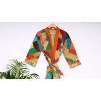 Peignoir en coton fait main, style estival élégant, patchwork Kantha, veste matelassée, kimono Kantha d'hiver, robe de chambre