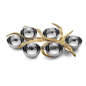 Serving <b>Bowl</b> for Kitchenware Accessories 6 Cup Joint Metal Stainless <b>Steel</b> <b>Bowl</b> with Brass Branches Carry Handle at Lowest Price - Product Image 6