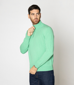 Maglioncino da camionista 100% Cashmere a manica lunga invernale verde chiaro per gli uomini - Product Image 2