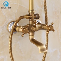 Baignoire finition cuivre laiton antique design européen Mitigeur de robinet de luxe Ensemble de douche avec décoration en porcelaine
