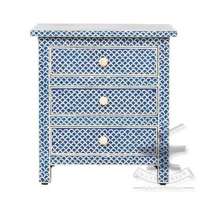 Mesa auxiliar extensible de estilo industrial, gran hueso azul e incrustaciones, tres cajones, comedor, muebles para el hogar para sala de estar - Product Image 2