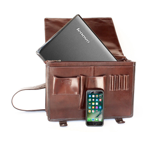 Unisex Outstand Brown Pure Genuine Leather <b>Briefcase</b> Soft Office Use <b>Briefcase</b> with Shoulder Strap for Comfortable Carry - Product Image 1