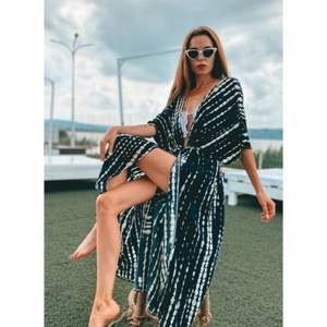 Women's Boho Style Tie Dye Long <b>Kimono</b> Robes New Collection 100% Cotton Summer Beach Cover-Up Woven Sleeves Floor-Length Natural - Product Image 1