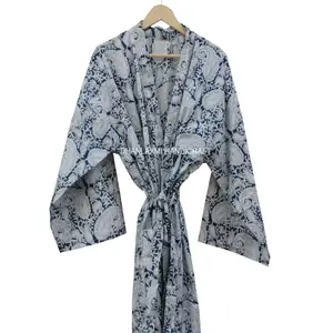 Paisley Indian Hippie Floral Long Robe Women's Nighty Sleepwear Maxi Gown Kimono Block Printed Bathrobe