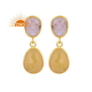 925 Sterling Silver Natural Rainbow Moon Stone et Yellow Opal Gemstone Dangle Boucle d'oreille Fabricant de bijoux - Product Image 1