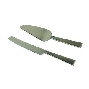 Ensemble de couteaux à gâteaux et spatules en acier inoxydable pour le service de gâteaux à poignée plate polie argentée - Product Image 1