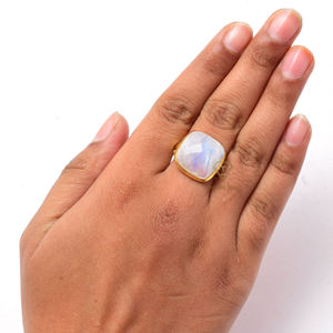 Haute qualité arc-en-ciel pierre de lune pierre précieuse 925 en argent Sterling cadeau bague Micron or lunette ensemble à la main mode grossiste anneaux - Product Image 4