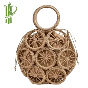 HOT UNIQUE women hand bags luxury rattan seagrass paper straw round bag for girls female ladies fashion design hand made bags