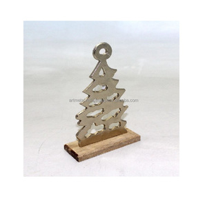 Arbre en fonte d'aluminium et avec Base en bois, nouvelle collection, ornements de noël en métal pour Table, ornements de noël, vente en gros - Product Image 1