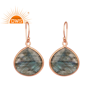 Boucle d'oreille en Labradorite naturelle en forme de perle, bijou 925 en or Rose plaqué argent, vente en gros - Product Image 1