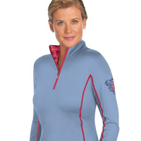Haut de sport équestre pour femme, ajusté, à manches longues, avec fermeture éclair 1/4, respirant, séchage rapide, à sequins