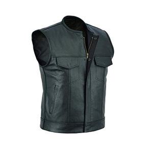 Gilet de moto en cuir véritable pour hommes, décontracté, style occidental, bouton respirant, coupe-vent, fermeture éclair personnalisable, hiver, vente en gros - Product Image 1