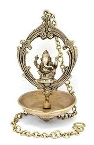 Laiton fait à la main Ganesha huile mèche suspendue Diya lampe décorative Pooja pour la maison Temple salon et décor de Festival - Product Image 2
