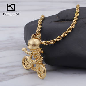 KALEN Punk In Acciaio Inox Placcato Oro Del Cranio <span class=keywords><strong>Con</strong></span> La Bici Pendente Per Gli Uomini KP79991-K - Product Image 5