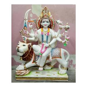 Murti de la Diosa India Durga Mata Sentada, de Mármol Blanco Pulido de la Mejor Calidad, para Villa - Product Image 1