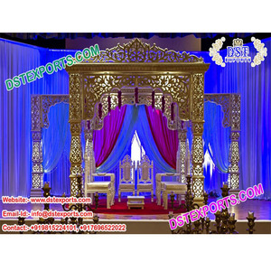 ชุดจับรางวัลงานแต่งงานบอลลีวู้ดที่ดีที่สุดดีไซน์แบบอินเดียสำหรับงานแต่งงานบอลลีวู้ดมีสไตล์ Mandap สีทองมีสไตล์ได้รับความนิยมมีสไตล์ - Product Image 1