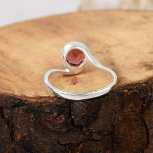S925 Sterling <b>Silver</b> Fine Dainty Band Red <b>Garnet</b> Natural Faceted Round Gemstone Wedding <b>Ring</b> Jewelry Best Wholesale Manufacturer - Product Image 4