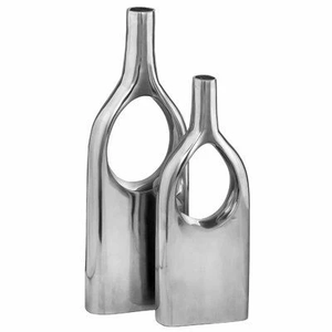 Juego de 2 floreros únicos para el hogar y los restaurantes Florero de diseño moderno Floreros de aluminio con acabado plateado y dorado - Product Image 6